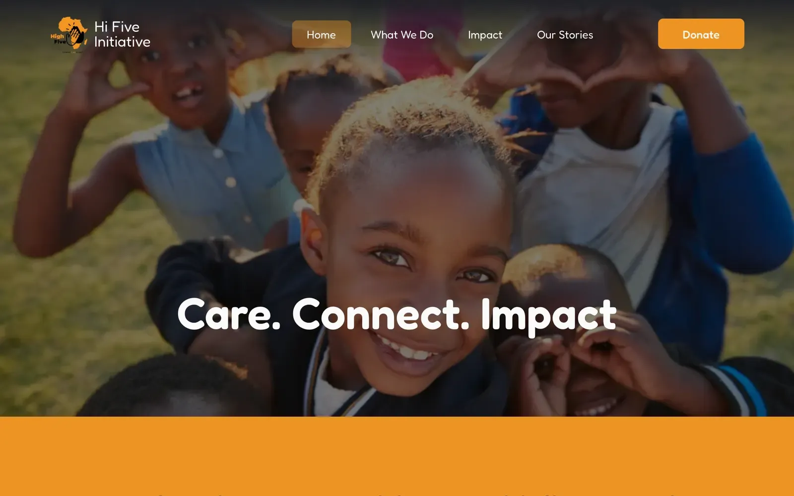 Hi Five Initiative home page with smiling children