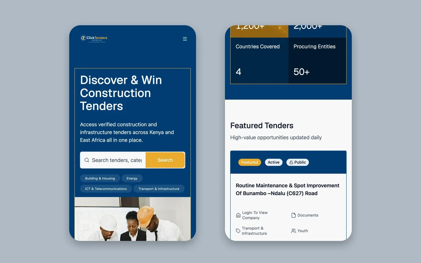 Click Tenders Africa on a phone