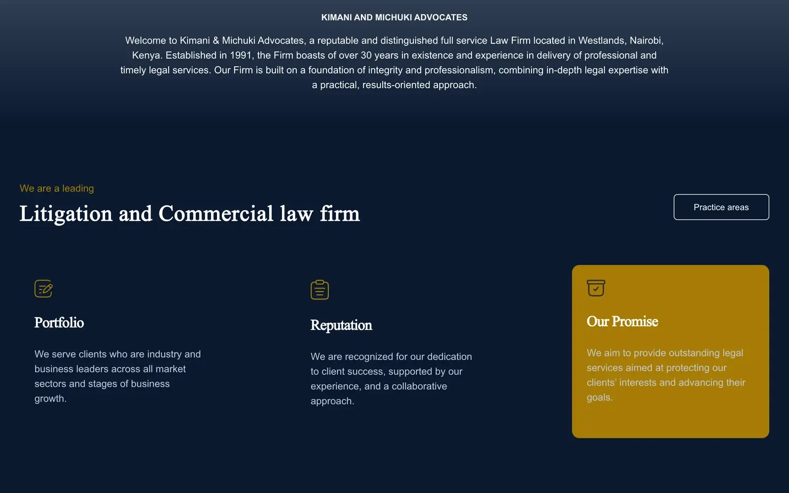 Kimani & Michuki Advocates - further down the home page