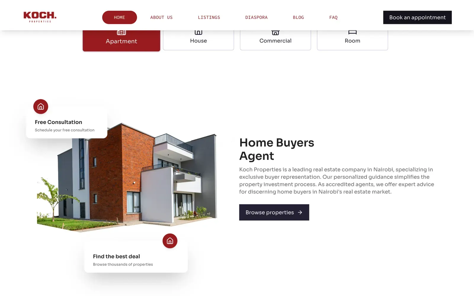Koch Properties - further down the home page